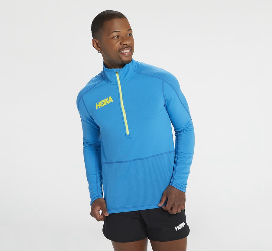 Hoka One One Top Erkek Mavi - 1/2 Zip Midlayer - ZY0965418